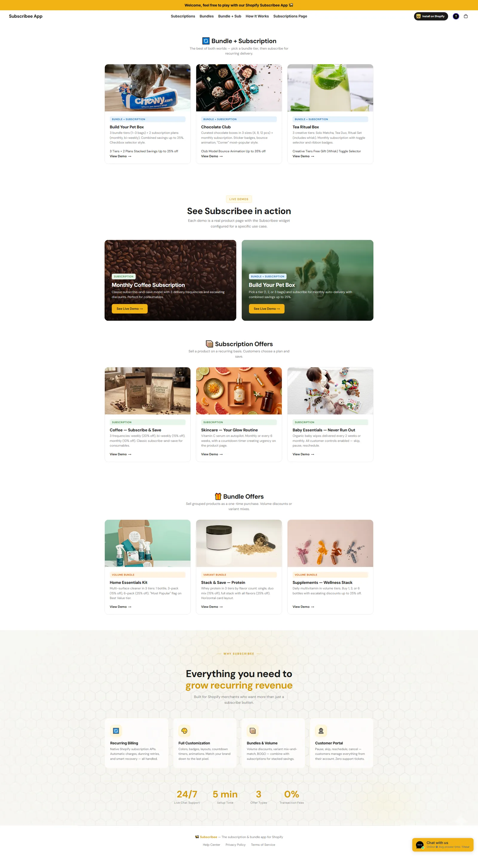 Página de inicio de la app Subscribee